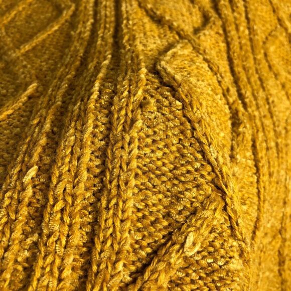 Vintage Bugia Sweater L Yellow Fisherman Cable Knit Wool Blend Mock Neck Italy - Picture 7 of 16